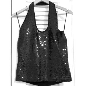 Black sequin halter top, size L